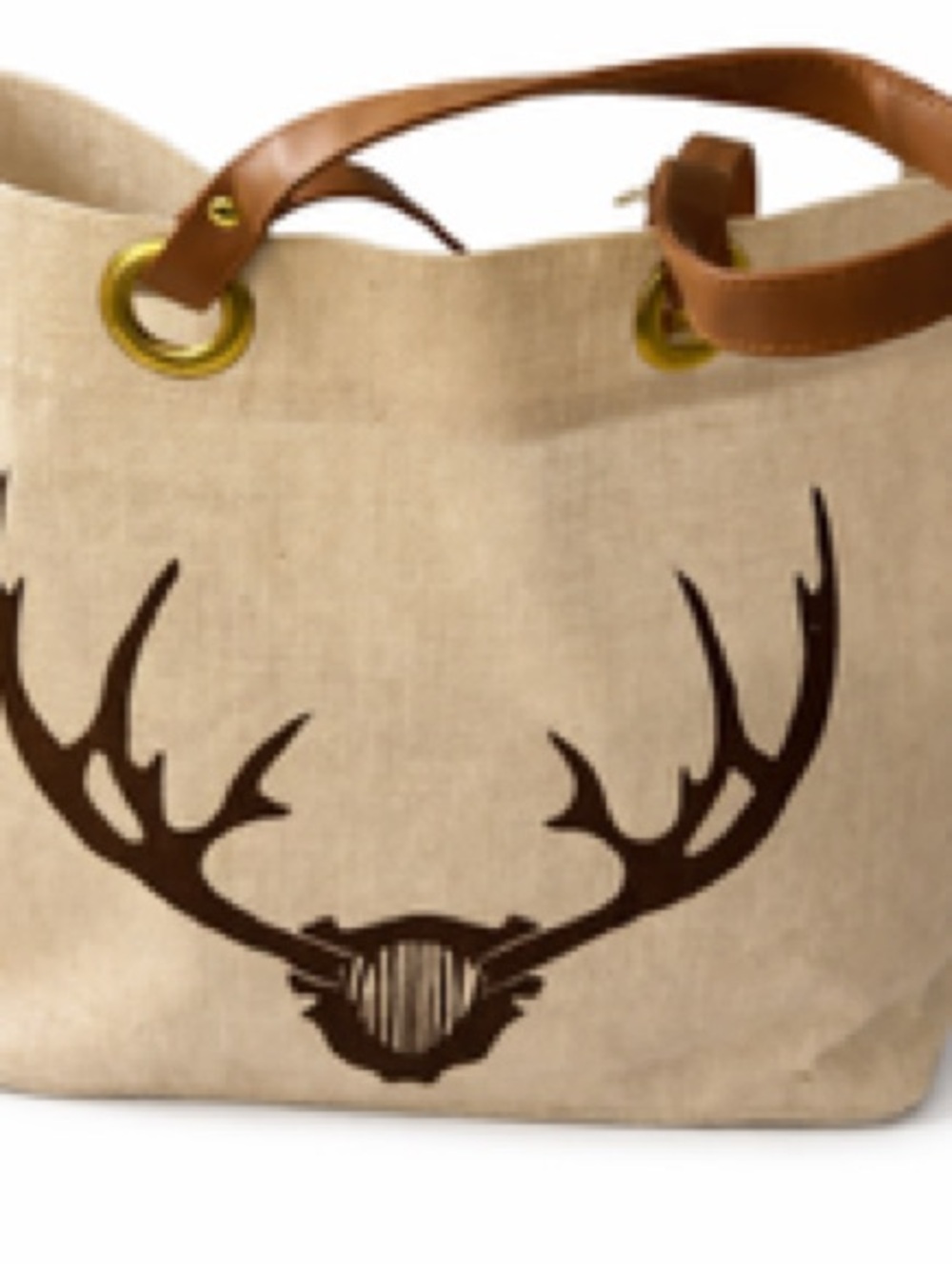 Mud Pie Linen ANTLER TOTE BAG, Neutral colors w/Printed Deer Antler Graphic